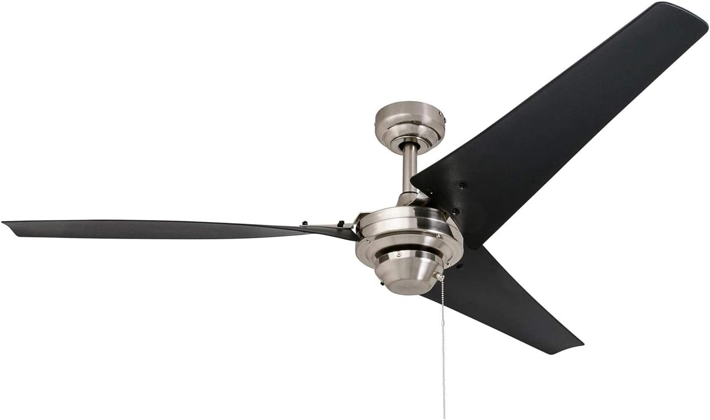 Prominence Home Almadale, 56 Inch Contemporary Indoor Ceiling Fan with No Light, Pull Chain, Modern High Performance Blades, Reversible Motor - 50330-01 (Brushed Nickel)