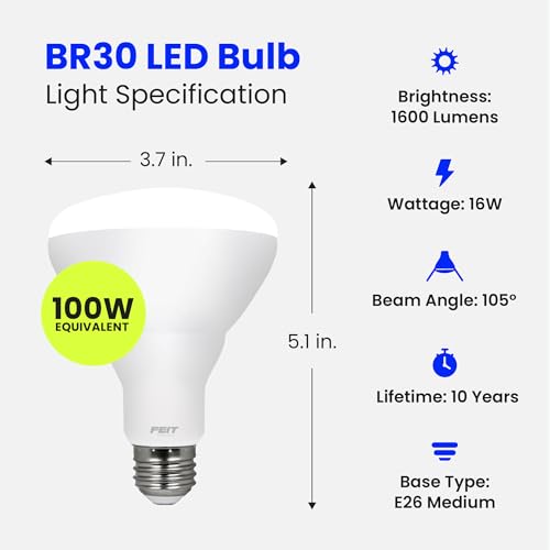 Image of Feit Electric BR30 LED Light Bulbs, 100W Eq, Dimmable, Daylight 6 Pack