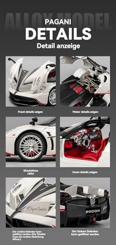 Image of Model Car Exclusive Alloy Metal Pull Back Die-cast Car Metal Pullback Toy car with Openable Doors & Light Music Best Gifts Toys Kids (1:18 Scale Pagani Huayra Super - White)