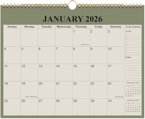Calendar 2026 - Wall Calendar 2026-2027 from January 2026 to June 2027, 2026 Wall Hanging Calendar Planner with Thick Paper, 12" x 14.5", Green