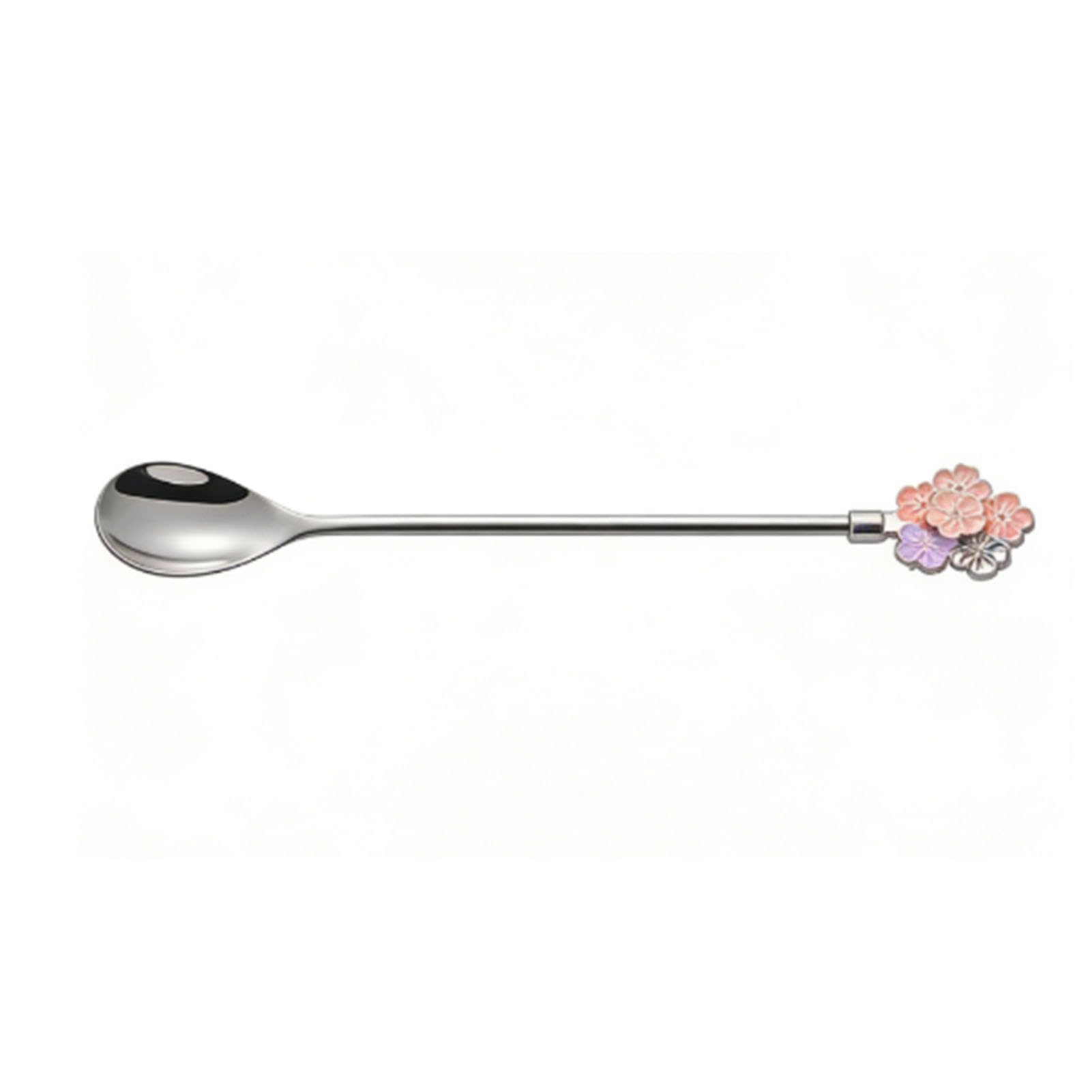 Cocoarm Cucchiaini da caffè Lunghi, Set da 5 Cucchiai da Dessert in Acciaio Inossidabile con Design Floreale Lucidato a Specchio, Manico Lungo da 7,76 Pollici per caffè, tè, Coppe Gelato, (SILVER)