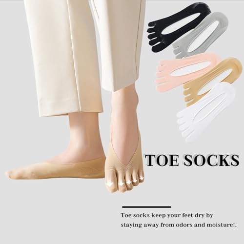 Image of 5 Pairs Toe Separator Socks, No Show Low Cut Yoga Toes, Light Breathable Compression Socks for Women, Non-Slip