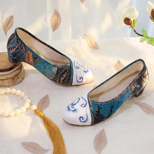Floral Handmade Embroidered Shoes for Women Retro Classic Mary Jane High Heels Shoes Pointed Toe Slip On Loafers Comfort Ballet Flats Cheongsam Shoes4