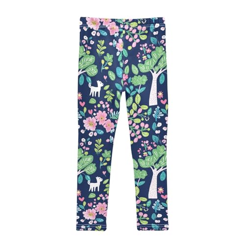 Flower Leaf Tree White Dog Girls Casual Leggings for Kids Printed Long Pant Bottoms Stretch and Soft2