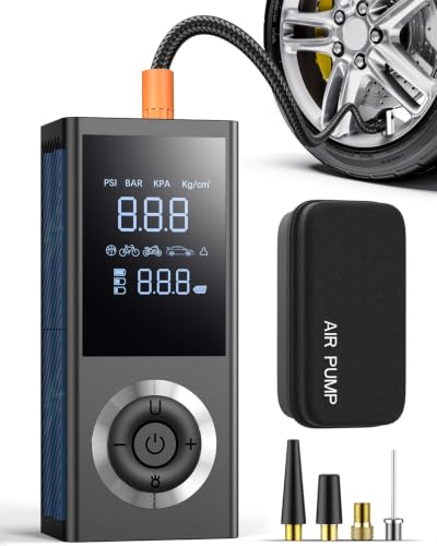 Image of Tire Inflator Portable Air Compressor, 150 PSI Smart Air Pump with Digital Pressure Gauge, LED Light, 12V Car Power Adapter, Storage Box