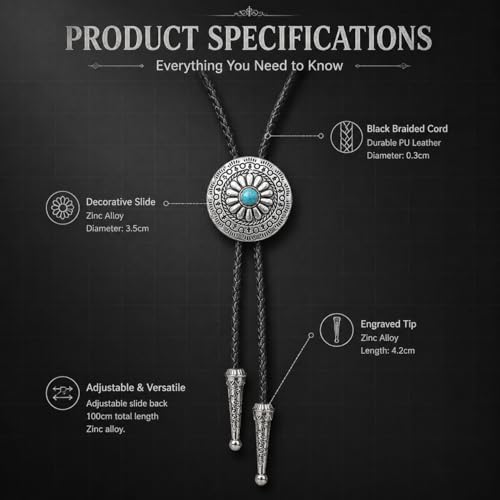 Image of Turquoise Bolo Tie for Men, Leather Braided Necktie Western Cowboy Bola Tie Costume Accessories for Men Women