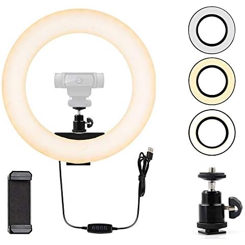 Webcam Light, Ring Light for Logitech Webcam C920,C922x,C930e,Brio 4K,C925e,C922,C930,C615 1/4'' Screw Hole- 10'' Light (Without Tripod and Stand) Cover