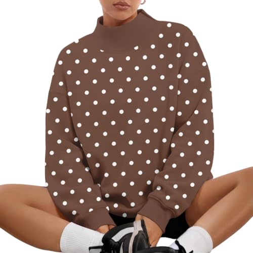 Women's Polka Dot Sweatshirts Ribbed Mock Neck Casual Oversized Clothing - image 5