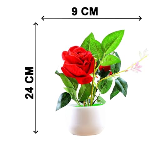 Image of Artificial Rose Flower Plant with Pot, for Home Office Or Gift
