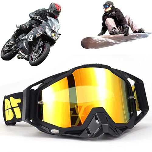 Yoihuqi Occhiali da Sci, Occhiali Motocross, Occhiali Da Moto Antipolvere, Maschera Motocross Trasparente, Occhiali per Gli Sport all'Aria Aperta, per Mountain Bike, Sci o Caschi Aperti, Nero/Giallo