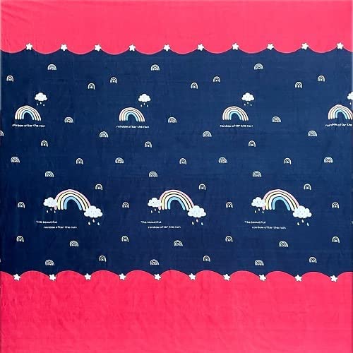 Image of Kids Rainbow Clouds Design Queen Size Elastic Fitted Bedsheet for Kids Room, Bedroom, Living Room, 90x100 inches, Set of 1 pc of Bedsheet & 2 Pillow Covers, Blue Pink