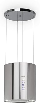 Klarstein Barett island cooker hood - kitchen extractor fan, extractor hood , Ø 35cm , 190 W Motor , Max. 560 m³ / h Circulating Air , 3 Power Levels , LED Cooking Surface Lighting , Steel - Silver