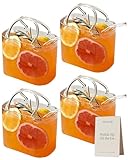 Purse Drinking Glass, Glass Purse for Drinks, Unique Wine Glasses with Straw, Decorative Fish Bowl Vase with Straw, Handbag Vases for Cute Room Decor, for Fruit Juice, Tea, Flowers(4pcs)