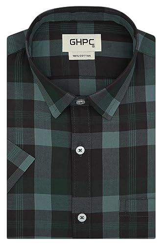 Image of GHPC 100% Cotton Checkered Half Sleeves Regular Fit Formal Shirt for Men