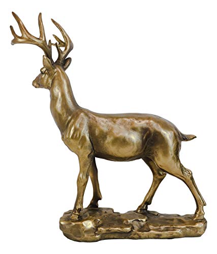 Ebros Gift Wildlife 10 Point Trophy Buck Stag Deer Statue In Gold Patina Finish 11.25" H Outdoor Hunter Whitetail Deers Decorative Figurine Cabin Lodge Rustic Sculpture Of Stags Does #TOP4