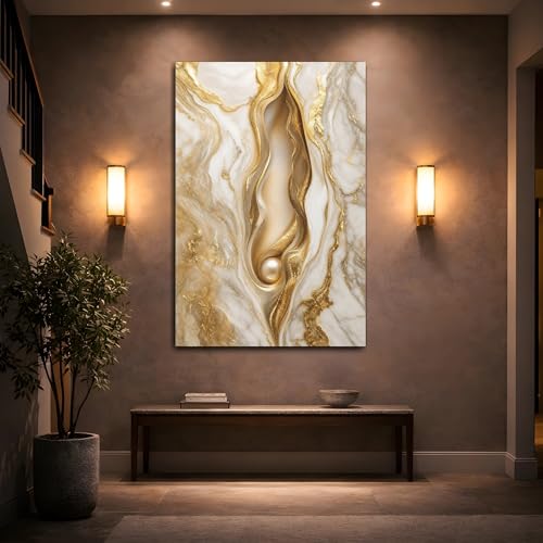 Art mural abstrait marbre blanc et or | Toile premium sur châssis 3cm - 2