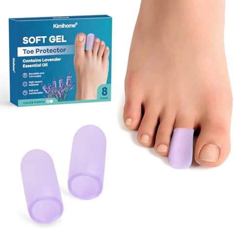Kimihome Gel Toe Cap and Protector - Silicone Toe Covers - Cushions and Protects to Provide Relief from Missing or Ingrown Toenails, Corns, Calluses, Blisters (8 Medium, Lavender)