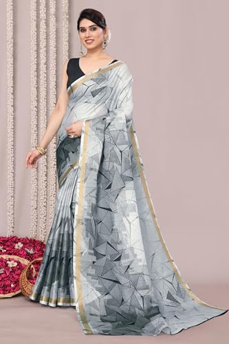 Image of MIRCHI FASHION Saree for Woman Cotton Blend Geometric Printed | Polished Professional Office Wear and Regular Daily Sari with Blouse Piece