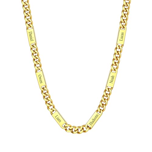 Custom4U Personalized Stainless Steel Cuban Link Chain for Men Women, 5mm/7mm/9mm Width Engraving 1-6 Names Cuban Chain Necklace, Steel/14K Gold Plated/Black Fathers Day Gift Hip Hop Jewelry