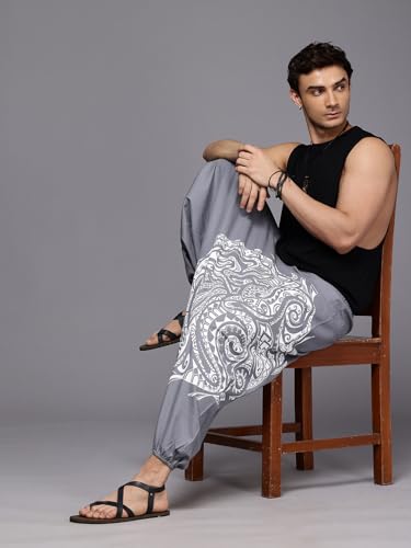 Image of The Veshti Company Printed Harem Pants for Men's Cotton Hippie Style Baggy Boho Yoga Pajama Pant with Pocket