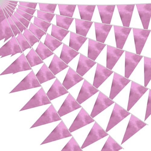 Image of 40M /130FT Rose red Triangle Pennant Banner Flag Metallic Fabric Bunting Garland for Christmas Graduation Wedding Engagement Anniversary Bachelorette Birthday Bridal Shower Valentines Hen Party Supplies