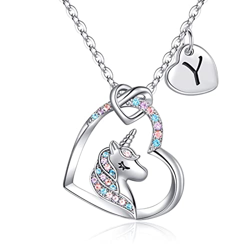 Collar de unicornio de oro blanco de 14 quilates con circonita para niñas