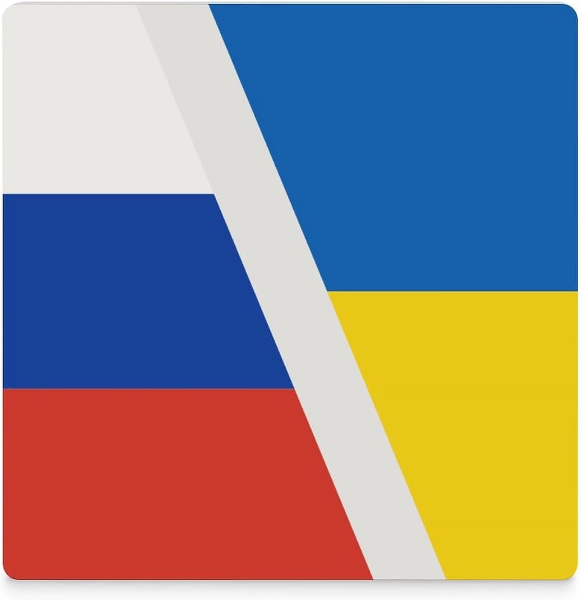 Russo Ukrainian War Flag Funny Ceramic Coasters for Drink Absorbent Cup Holders Tabletop Protection