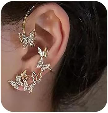 Missgrace Fashion Elf Ear Earring Cuffs Studs Earrings Elf Butterfly Cosplay Cuffs Wrap Earrings for Fairy Ears Costume Cosplay Wedding Earrings Jewelry for Women 1 Pair (Gold)