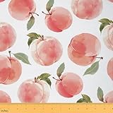 Feelyou Peach Outdoor Fabric by The Yard,Cute Peach Leaf Printed Upholstery Fabric for Chairs, Natural Theme Decorative Fabric for Home DIY Projects, 1 Yard, Pink Green