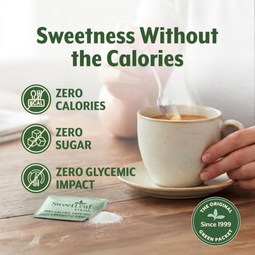 Image of SweetLeaf Stevia Powder Sweetener, Sugar Free - 35 Packets (2 Pack) | Zero Calorie Sweetener No Erythritol, Stevia Leaf Extract, Natural Sugar Substitute for Coffee & Baking, Prebiotic Fiber