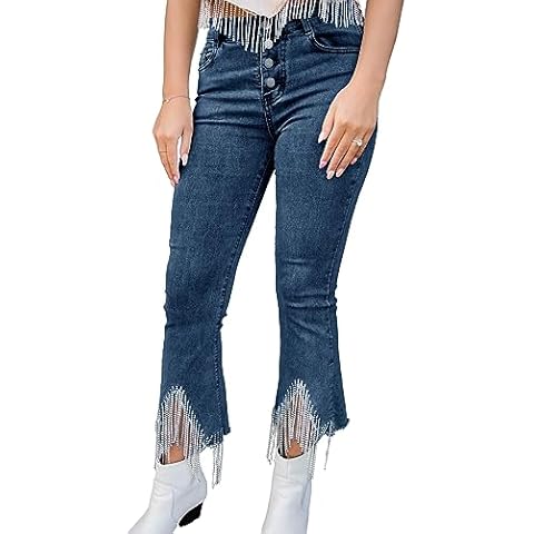 EZAPINE Women's High Waisted Rhinestone Jeans Cover