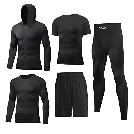 JULY'S SONG 5 Pezzi Fitness Palestra Completi Sportivi Uomo Abbigliamento Sportivo Allenamento Compressione Camicia Pantaloncini Leggings Set