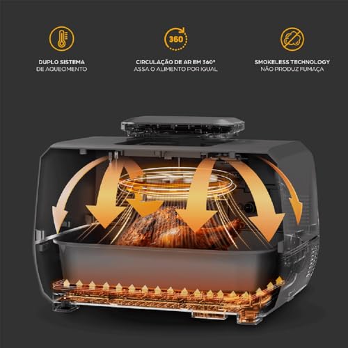 WAP Fritadeira Elétrica Air Fryer Barbecue Digital 12 em 1 com 4 Níveis de Temperatura e Painel Digi