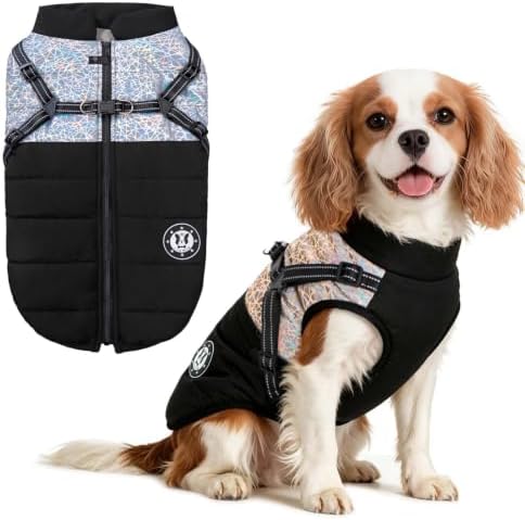 LUOWAN Hundemantel für kleine Hunde, Hundemantel mit Geschirr, Reflektierende Outdoor-Hundeweste, Winter Hundejacke für Katzen, Welpen, kleine, mittlere Hunde