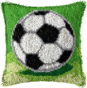 ROCKY&CHAO Football 43x43cm Latch Hook Kit for Adults & Kids DIY Cushion Making Craft Kits with Yarn & Canvas and Crochet Needle, Latch Hook Pillow Cover Adult Craft Kits Home Decor for Women