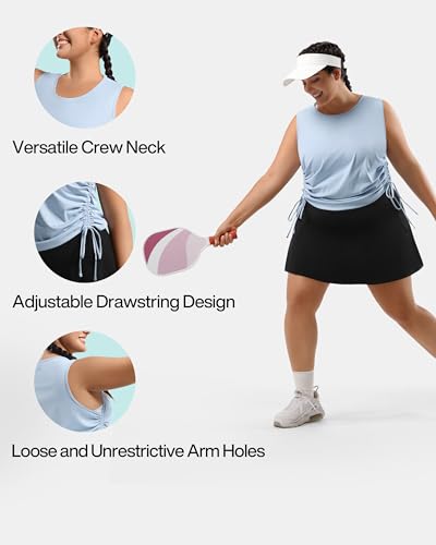 Image of Plus Size Tank Tops for Women Drawstring Sleeveless Quick Drying Tennis Shirts Loose Fit Running Golf Pickleball Workout Outfits(X-Large, Light Blue New)