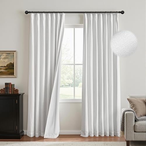 Image of MYSKY HOME White Blackout Curtains 108 inches Long Pinch Pleated Curtains for Living Room Bedroom 100% Room Darkening Black Out Window Drapes with Hooks Back Tab, 40 inch Wide per Panel, 2 Pieces