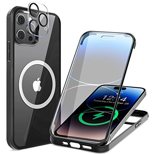 Neeliup für iPhone 14 Pro Max Hülle mit Panzerglas - 360 Grad Ganzkörper & Transparent HandyHülle für Mag Safe Zubehör & Kameraschutz Case für iPhone 14 Pro Max Cover