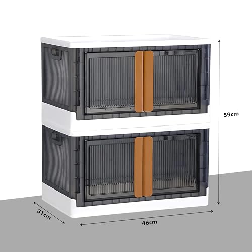 Image of ALOXE Plastic Cupboard for Bedroom & Storage | Stackable Organizer with Front Doors | Compact Multipurpose Cabinet for Clothes, Toys & Essentials | 2 Tier