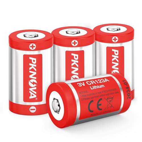 PKNOVA CR123A Lithium Batteries, 4-Pack, 3V, 10-Year Shelf