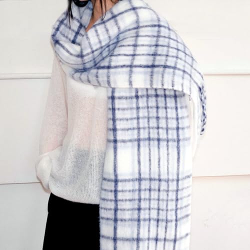 GXIHOUSLGC Winter Women Warm Cashmere Scarf Long Shawl Large Scarves Cold Weather Thick Tassel Blanket Scarfs Colorful Plaid (Plaid-Light Blue) - image 3