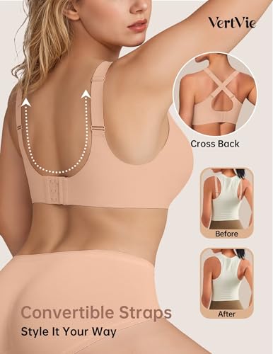 Image of Vertvie Wireless Jelly Bra Seamless Supportive Crossover | Full Coverage & Lift, Mesh V-Neck, No Underwire, Back Smoothing, Push Up, Plus Size, All-Age Comfort, Everyday T-shirt Bra