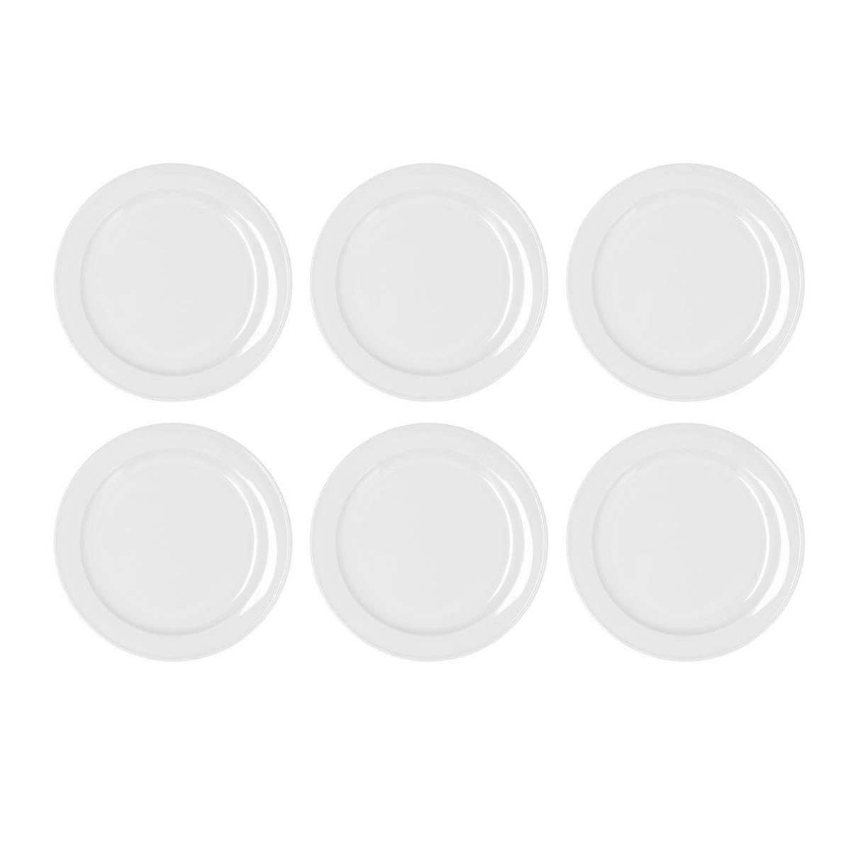 Bidasoa Set de 6 platos llanos Glacial Ala Estrch de porcelana 24 cm | Blanco, Porcelana, formato redondo, acabado brillo, 24 cm, 6 piezas, apilable, apto para microondas, apto para frigorífico