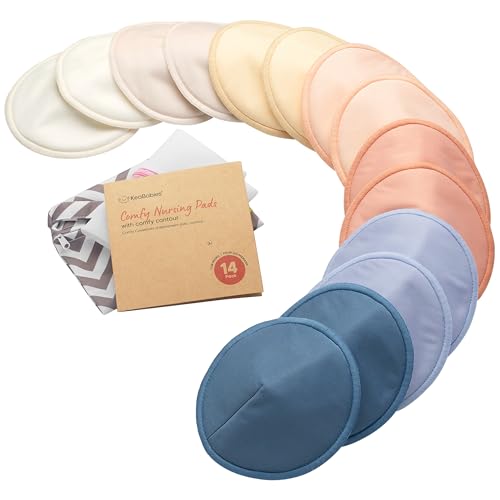 Image of Organic Nursing Pads - 14 Washable Breast Pads for Breastfeeding, Wash Bag, Viscose Derived from Bamboo Reusable Nipple Covers for Breastfeeding Essentials, Soft & Absorbent (Sweetheart, L 5")