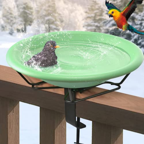 Jealoeur Bird Bath Deck Mounted 12 Inches Bird Bath 3.5 Inches Deck Adjustable Steel Clamp,Bird Bath Bowl Spa With Sturdy Steel Clam(Cyan) #TOP14