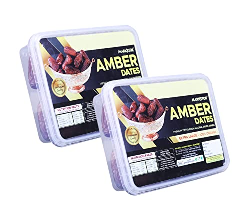 Image of Markstor Fresh Amber Dates - 1 Kg [500g x 2]- Premium Jumbo-Sized Dates from Madina, Saudi Arabia - Organic Dates [Khajoor /Khajur]