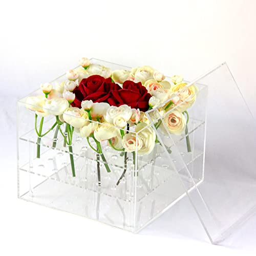 Kcgani Transparente Acryl-Blumenvase, Wasserhalter, 21,6 cm, dekorativer quadratischer Blumentopfständer, 2 Etagen, moderner Blumenkasten für Hochzeiten, Valentinstag, Muttertag, Geburtstagsgeschenk Cover