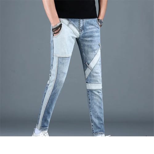 Men's Street Stitching Jeans Slim Fit Skinny Cool Casual Motorcycle Trousers3