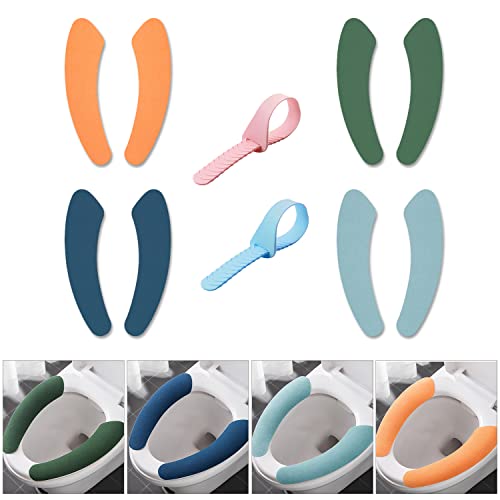 Friendjia 4 Pares De Pegatinas Suaves Para Asiento De Inodoro, Portátiles, Lavables, Reutilizables, Color Azul Marino, Cian, Verde, Naranja Cover