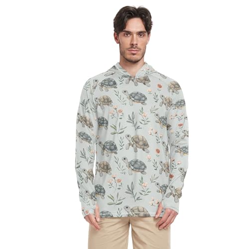 Sweet Water Turtle Reptile Grey Mens Sun Shirts Protection Long Sleeve Clothing Hood Shirts UPF 50 + Beach Shirt S